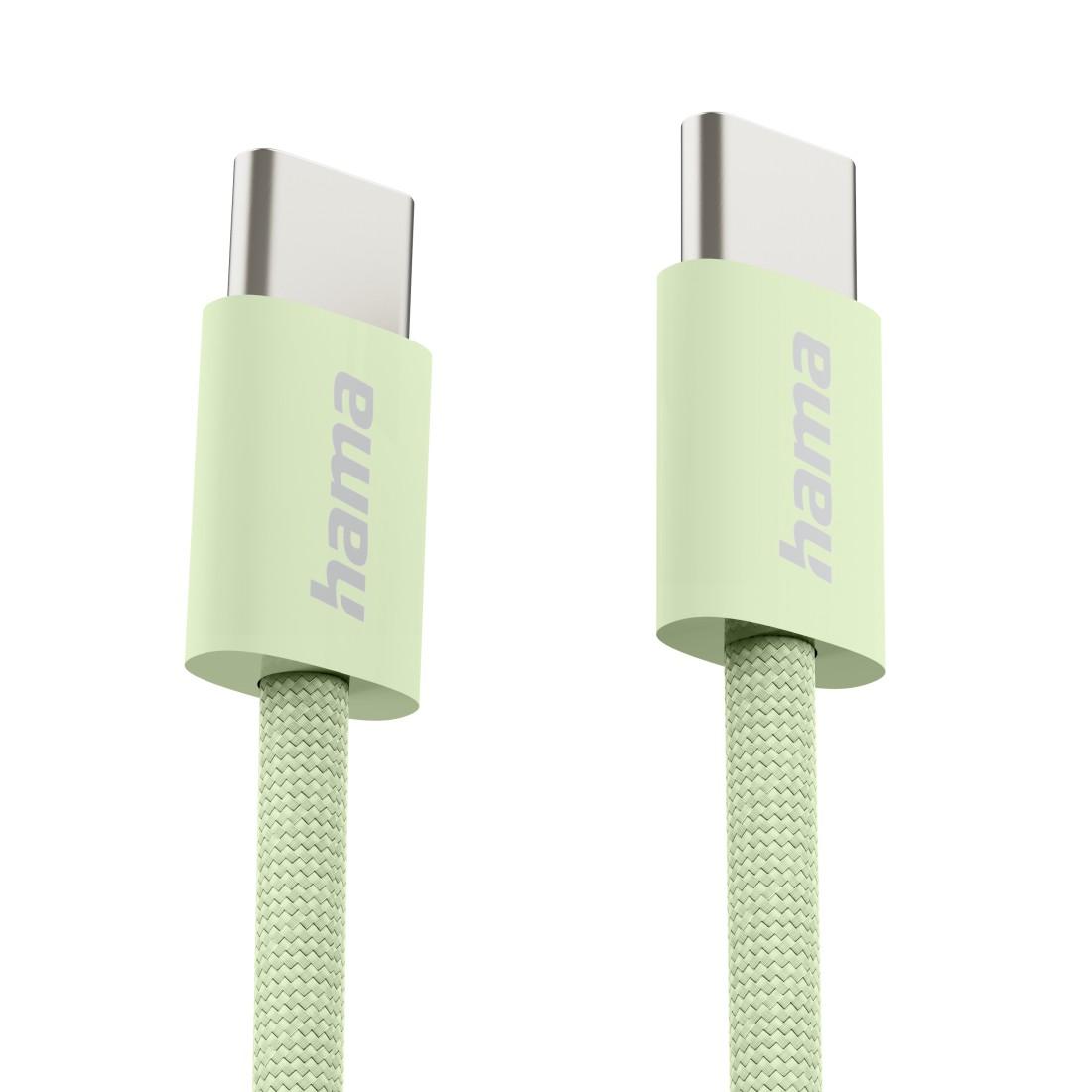 HAMA Кабел за зареждане &quot;Fabric&quot;, USB-C - USB-C, 1 m, Nylon, зелен-3