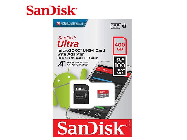 SanDisk Карта памет Ultra microSDXC,400GB + SD Adapter + 98MB/s Class 10 UHS-I A1-4