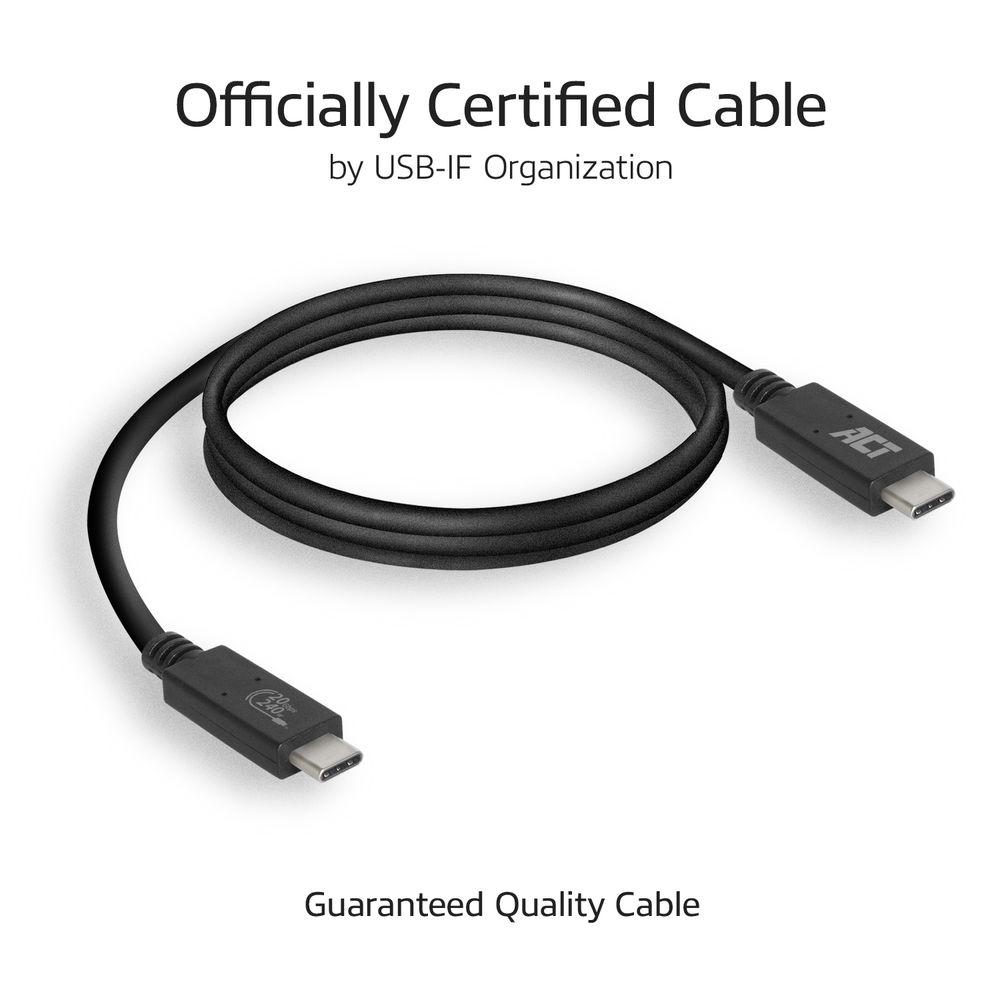 ACT Кабел USB-C - USB-C, 1 м / USB4, 20Gbps, 240W, сертифициран USB-IF-3