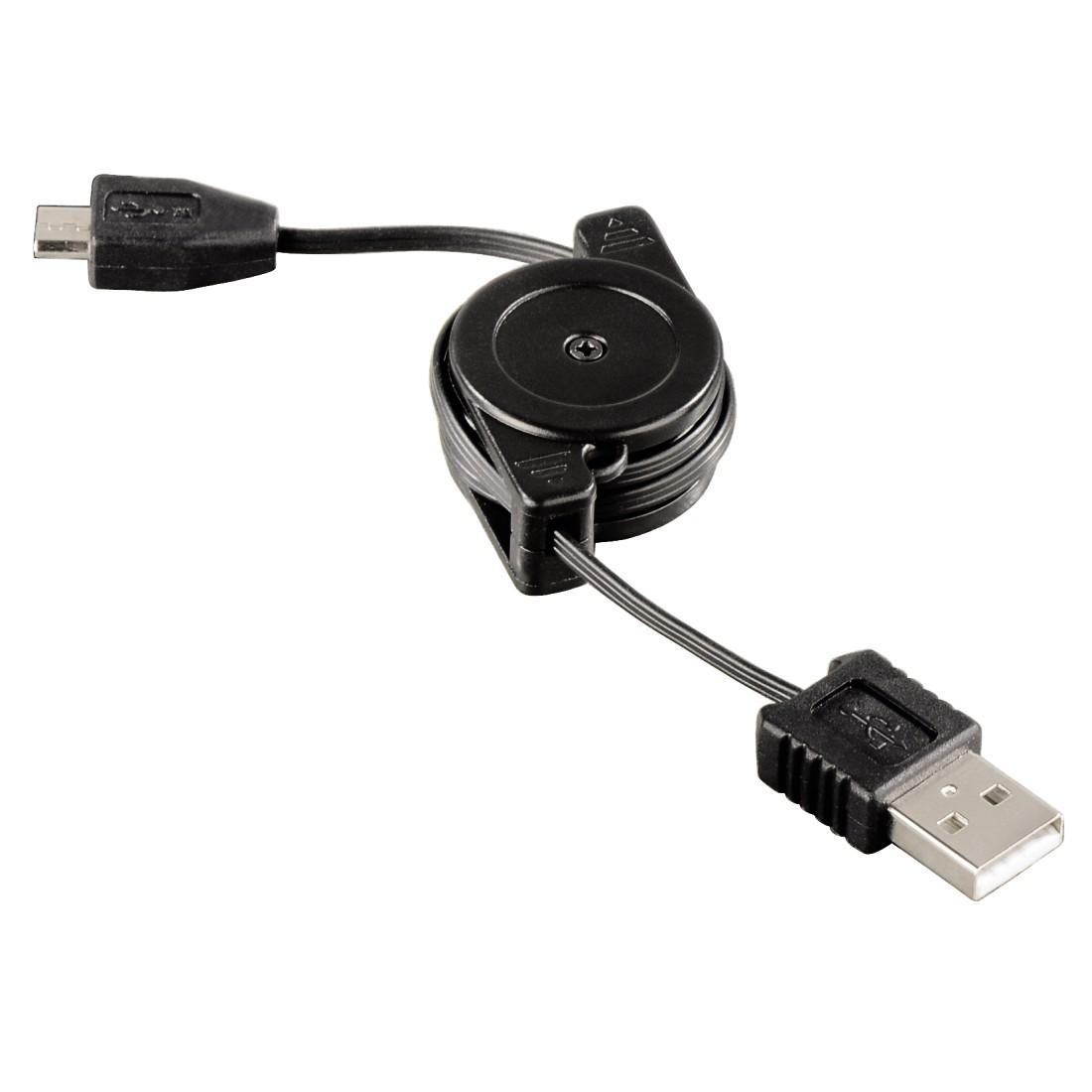 Ролетен кабел HAMA USB - micro USB  с регулируема дължина, Черен