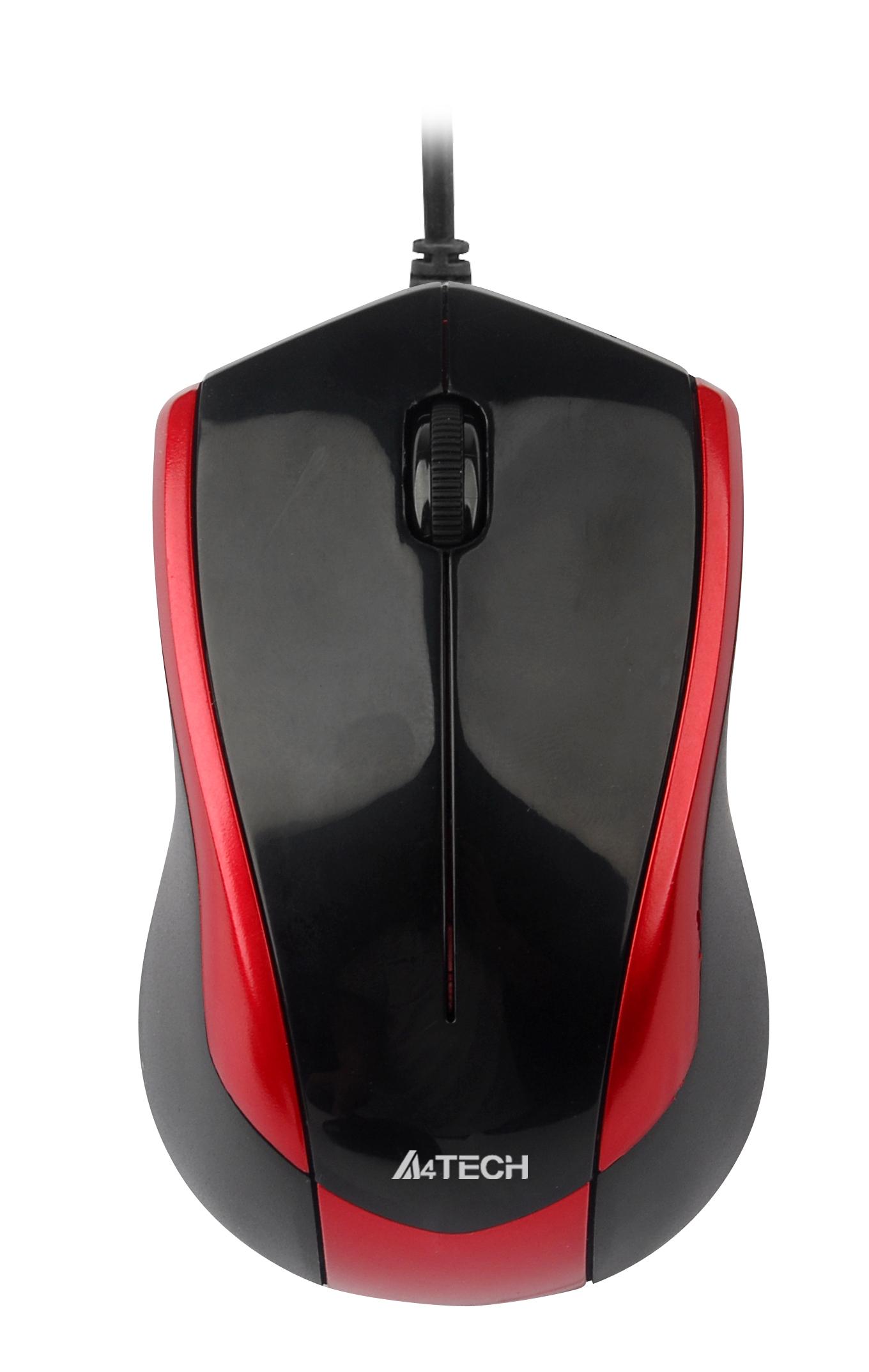 Жична мишка A4Tech N-400-2, V-Track PADLESS, Черен с Червен, USB