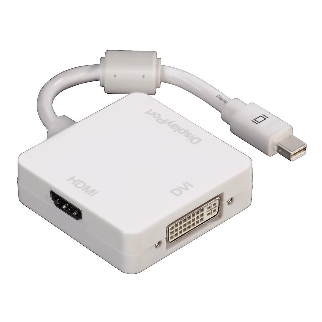 Адаптер 3 в 1 HAMA 53245 Mini DisplayPort мъжко - DVI / DisplayPort / HDMI женско, Бял-1