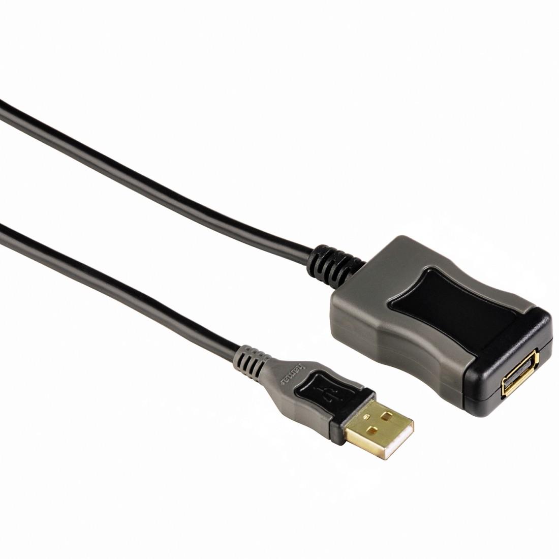 Удължителен кабел с филтър HAMA 78482 USB-A женско - USB-A мъжко, 5 м, High Quality, черен